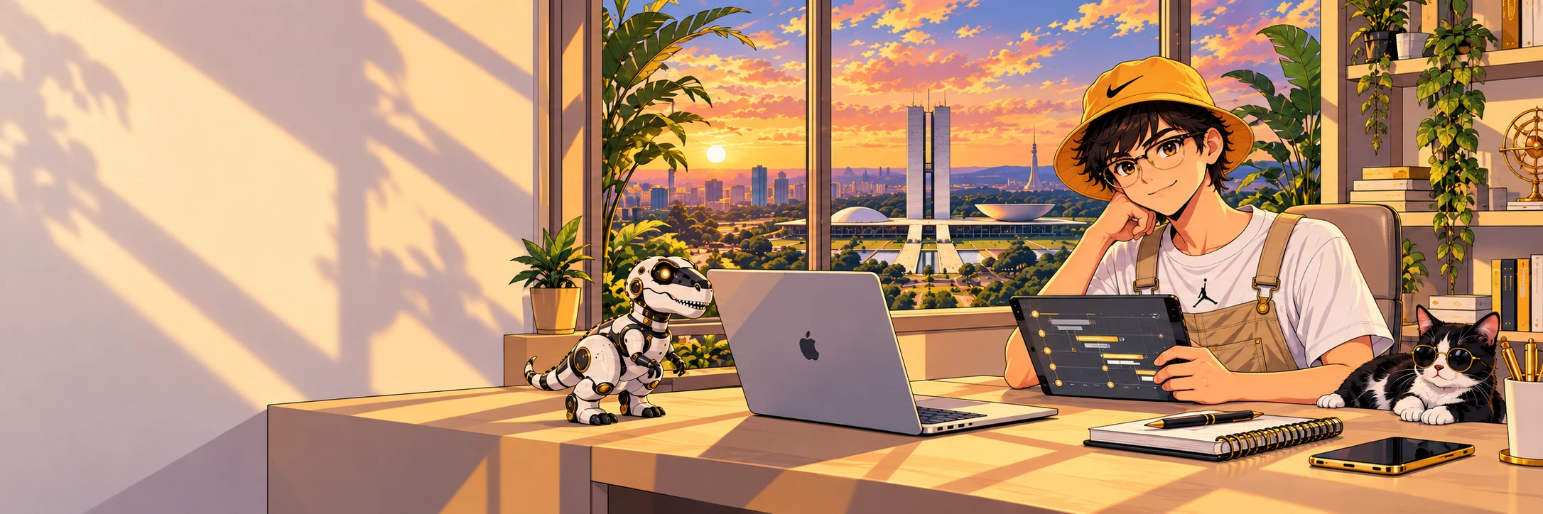 Israel com laptop em Brasília ao entardecer